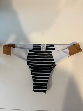 REVOLVE Black White Stripe Bikini Bottom with Tan Accents